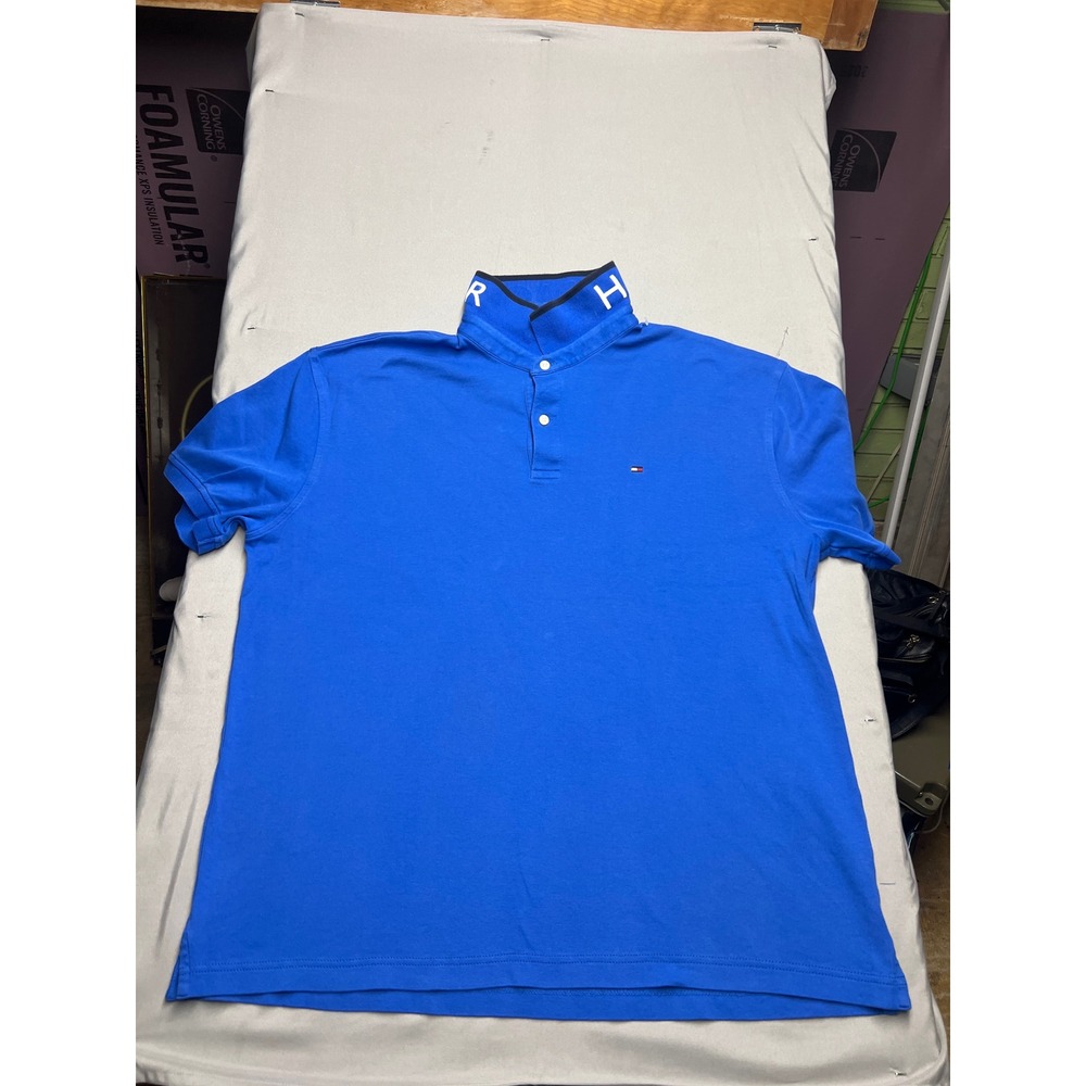 Tommy Hilfiger Mens Royal Blue Spellout Collar Polo Shirt XL XM03530 402 C6X